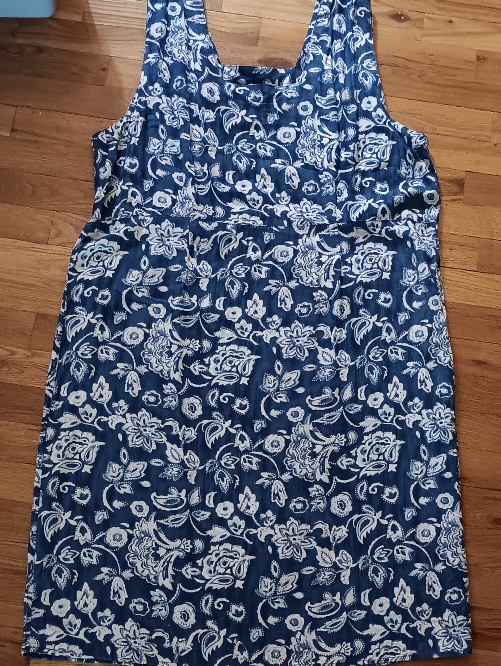 Navy Blue and White Floral Midi Dress - Sleeveless Scoop Neck Size 22